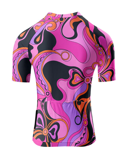 ROCKBROS Women's Retro Pink Swirl Abstract Floral Cycling Jersey
