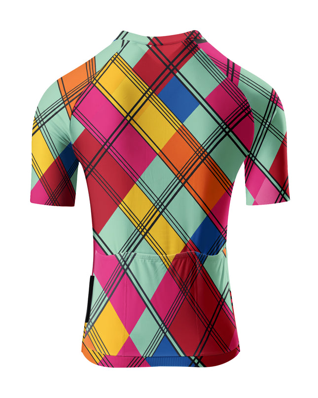 ROCKBROS Women's Rainbow Diagonal Plaid Short Sleeve Cycling Jersey