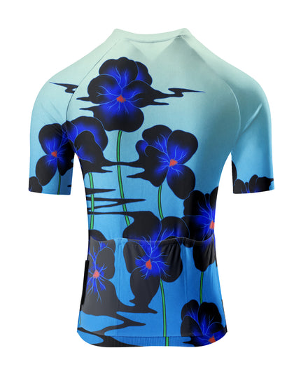 ROCKBROS Women's Gradient Cyan Black Blue Floral Art Cycling Jersey
