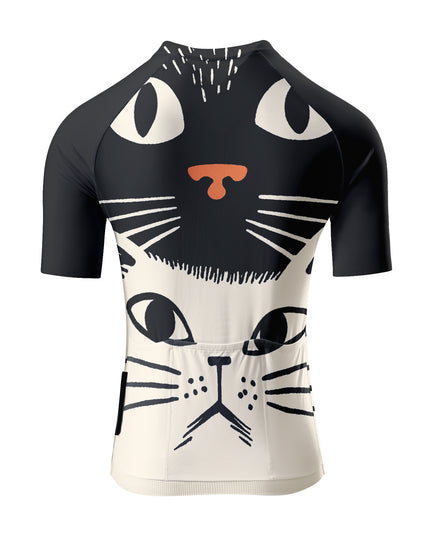 ROCKBROS Women's Retro Black White Double Cat Face Graphic Cycling Jersey