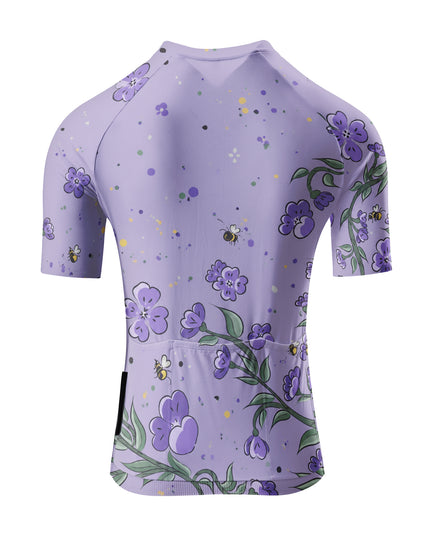 ROCKBROS Women's Purple Floral Bee Print Short Sleeve Cycling Jersey