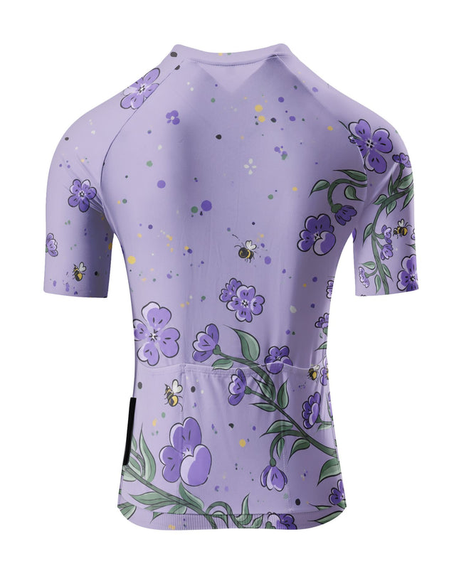 ROCKBROS Women's Purple Floral Bee Print Short Sleeve Cycling Jersey