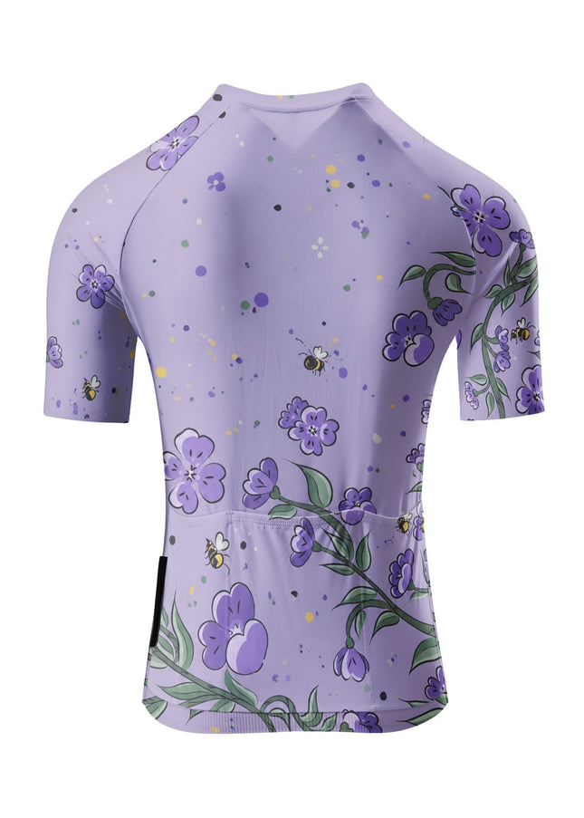 ROCKBROS Women's Purple Floral Bee Print Short Sleeve Cycling Jersey