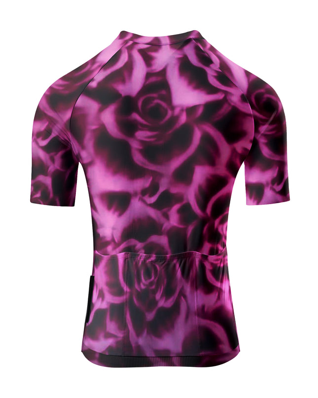 ROCKBROS Women's Blur Neon Purple Rose Full Print Short Sleeve Cycling Jersey