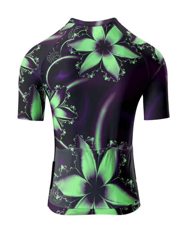 ROCKBROS Women's Dark Purple Neon Green Fractal Floral Short Sleeve Cycling Jersey