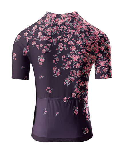 ROCKBROS Women's Dark Plum Scattered Pink Rose Floral Short Sleeve Cycling Jersey