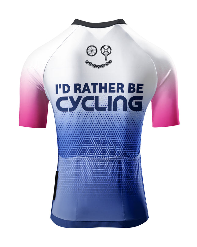 ROCKBROS Women's Pink Blue Honeycomb Gradient Slogan Cycling Jersey