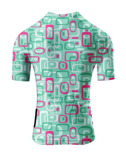 ROCKBROS Women's Mint Pink Retro Geometric Square Cycling Jersey