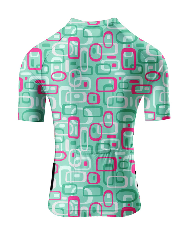 ROCKBROS Women's Mint Pink Retro Geometric Square Cycling Jersey
