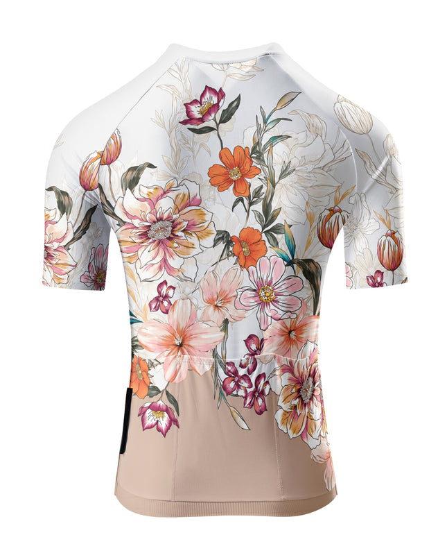 ROCKBROS Women's White Beige Split Watercolor Mixed Floral Short Sleeve Cycling Jersey