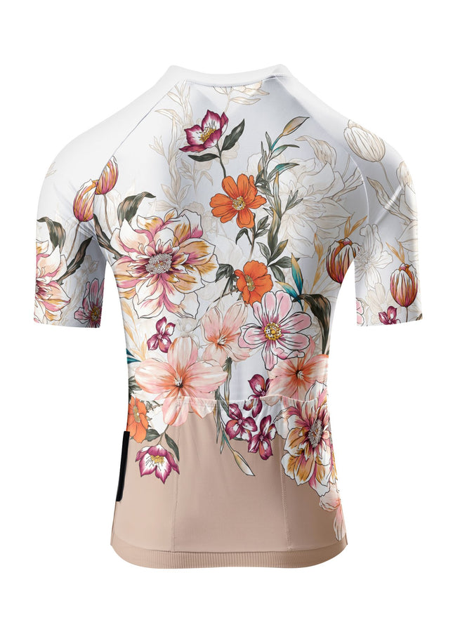 ROCKBROS Women's White Beige Split Watercolor Mixed Floral Short Sleeve Cycling Jersey