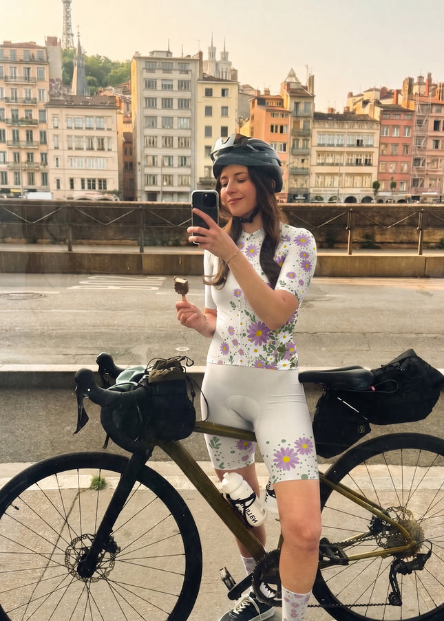 ROCKBROS Women's Purple Floral Cascading Short Sleeve Cycling Set