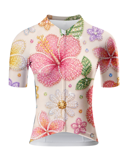 ROCKBROS Women's Crystal Bloom Diamond Floral Aero Cycling Jersey