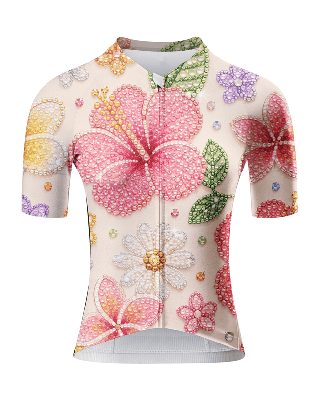 ROCKBROS Women's Crystal Bloom Diamond Floral Aero Cycling Jersey