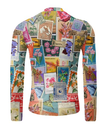 ROCKBROS Vintage Postage Stamp Collage Long Sleeve Cycling Jersey