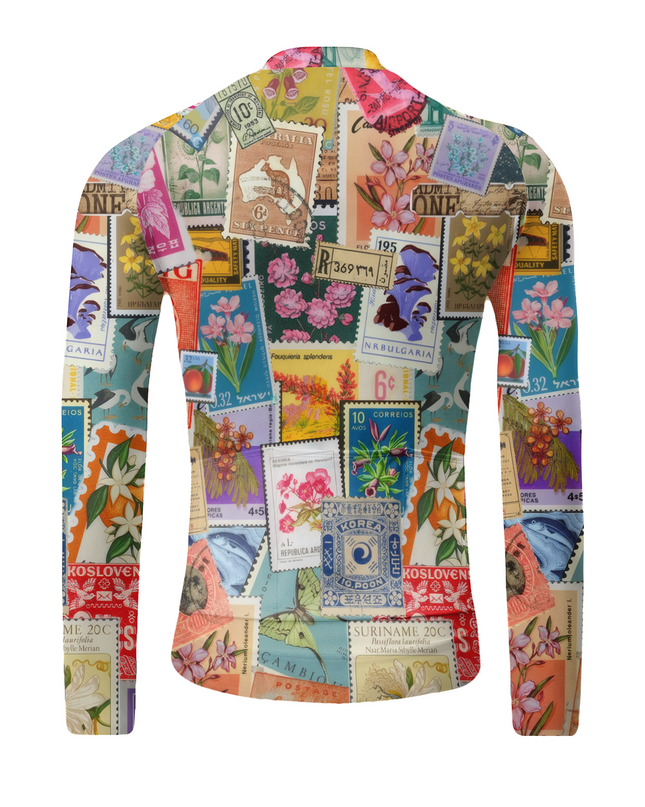 ROCKBROS Vintage Postage Stamp Collage Long Sleeve Cycling Jersey