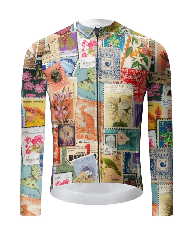 ROCKBROS Vintage Postage Stamp Collage Long Sleeve Cycling Jersey