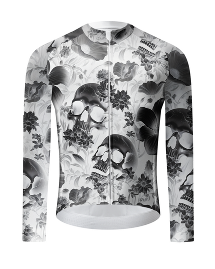 ROCKBROS Monochrome Gothic Floral Skull Long Sleeve Cycling Jersey