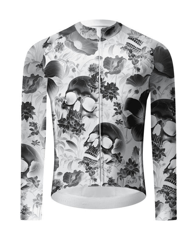 ROCKBROS Monochrome Gothic Floral Skull Long Sleeve Cycling Jersey