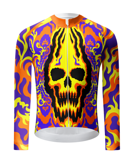 ROCKBROS "Skull Riot" Psychedelic Flame Art Long Sleeve Cycling Jersey