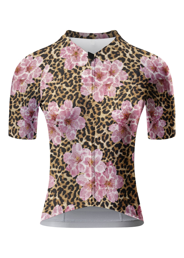 ROCKBROS Women's Leopard & Cherry Blossom Short Sleeve Cycling Jersey