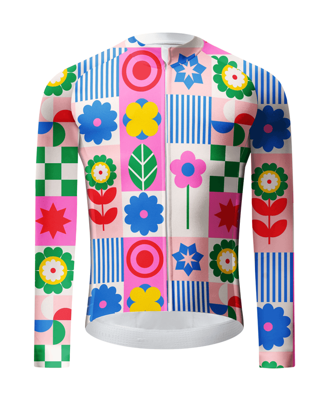 ROCKBROS Retro Bauhaus Floral Geometric Long Sleeve Cycling Jersey
