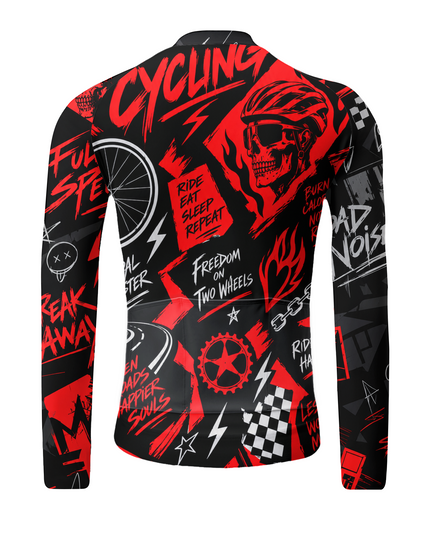 ROCKBROS "Cycling Culture" Red Punk Graffiti Long Sleeve Cycling Jersey
