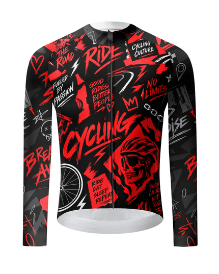 ROCKBROS "Cycling Culture" Red Punk Graffiti Long Sleeve Cycling Jersey