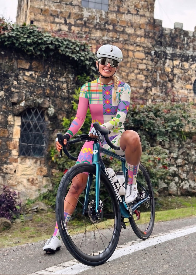ROCKBROS Women's Retro Patchwork Floral Short Sleeve Cycling Jersey