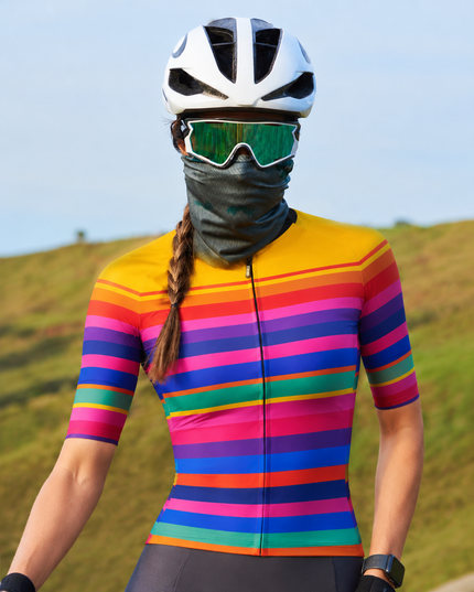 ROCKBROS Women's Bright Rainbow Horizontal Stripe Cycling Jersey