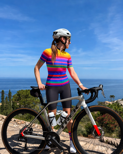 ROCKBROS Women's Bright Rainbow Horizontal Stripe Cycling Jersey