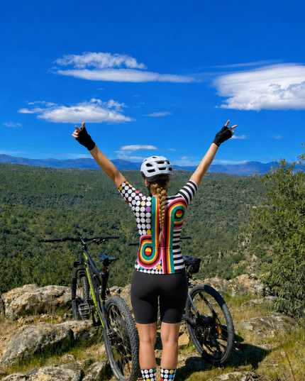 ROCKBROS Women's Contrast Rainbow Swirl Dot Cycling Jersey