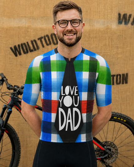 ROCKBROS Men's Love You Dad Printed Tie Plaid Cycling Jersey