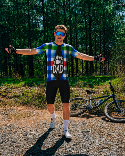 ROCKBROS Men's Love You Dad Printed Tie Plaid Cycling Jersey