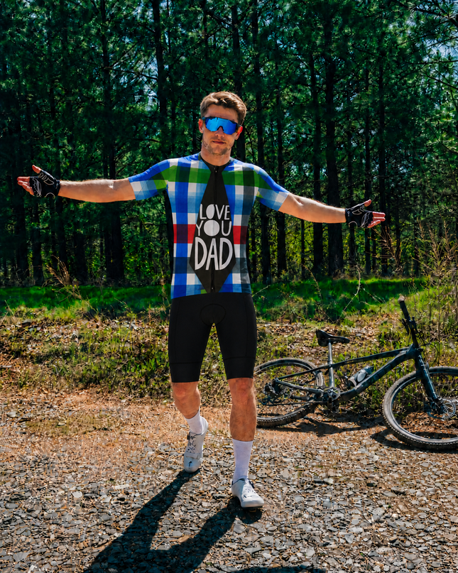 ROCKBROS Men's Love You Dad Printed Tie Plaid Cycling Jersey