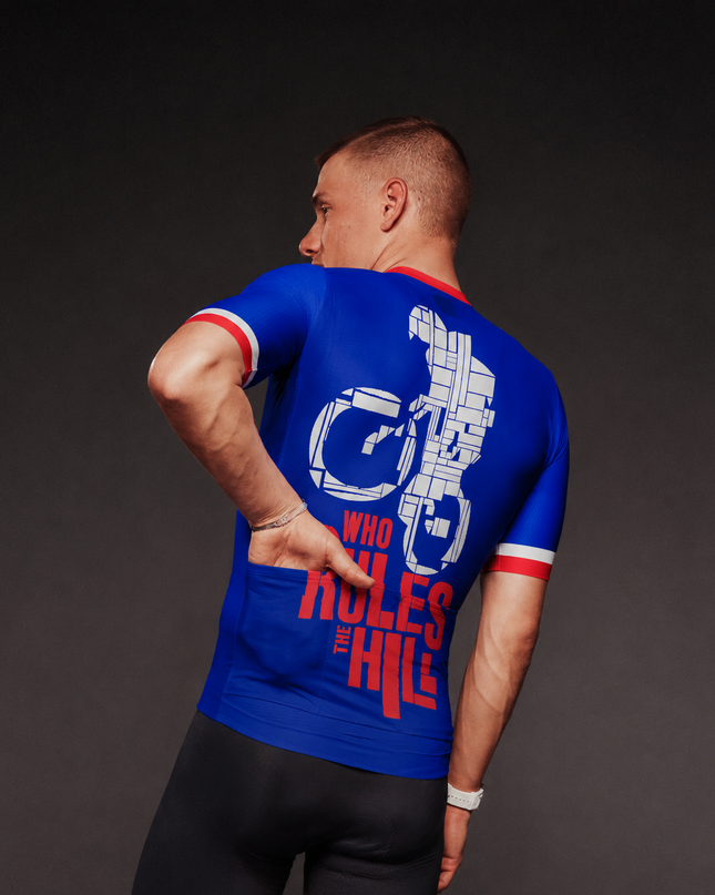 ROCKBROS Men's Red White Blue Color Block Bike Slogan Cycling Jersey