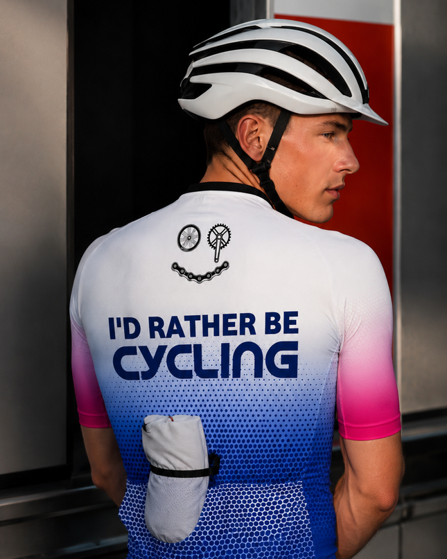 ROCKBROS Men's Pink Blue Gradient FTP Cycling Slogan Cycling Jersey