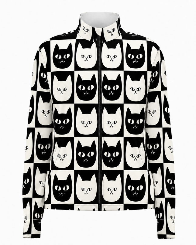 Monochrome Cat Check Windproof Jacket