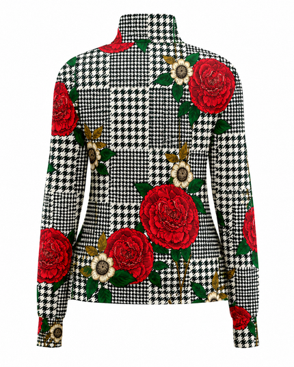 Crimson Houndstooth Rose Windproof Jacket