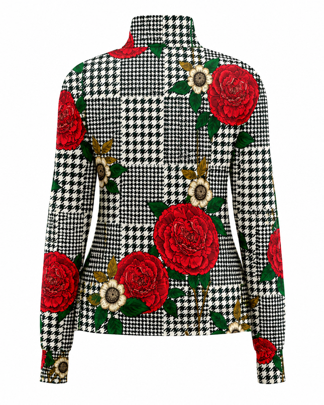 Crimson Houndstooth Rose Windproof Jacket