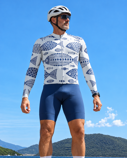 ROCKBROS Artistic Dot Fish Print Pro Long Sleeve Cycling Jersey