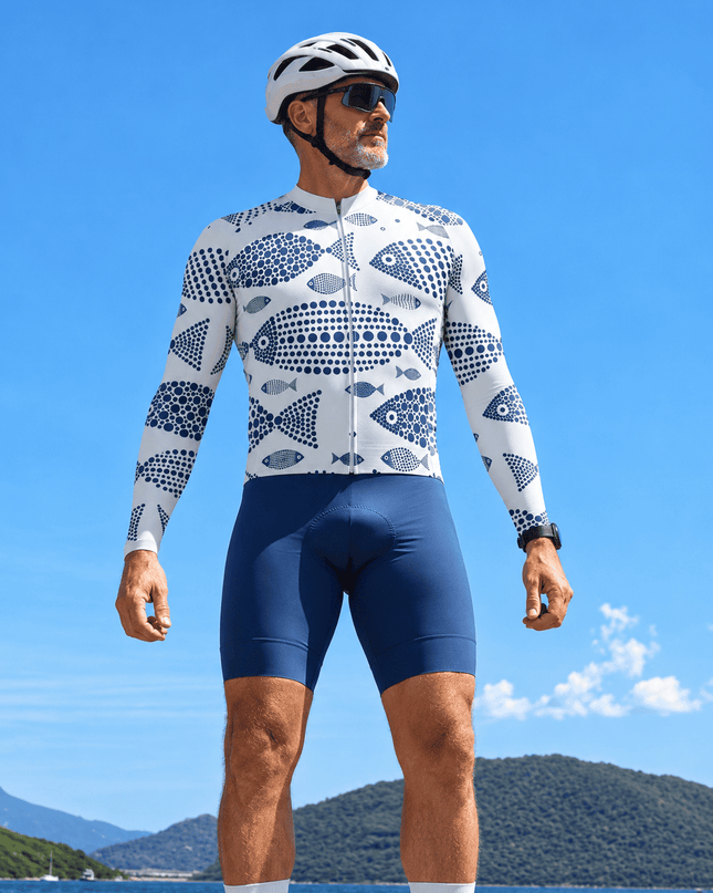ROCKBROS Artistic Dot Fish Print Pro Long Sleeve Cycling Jersey