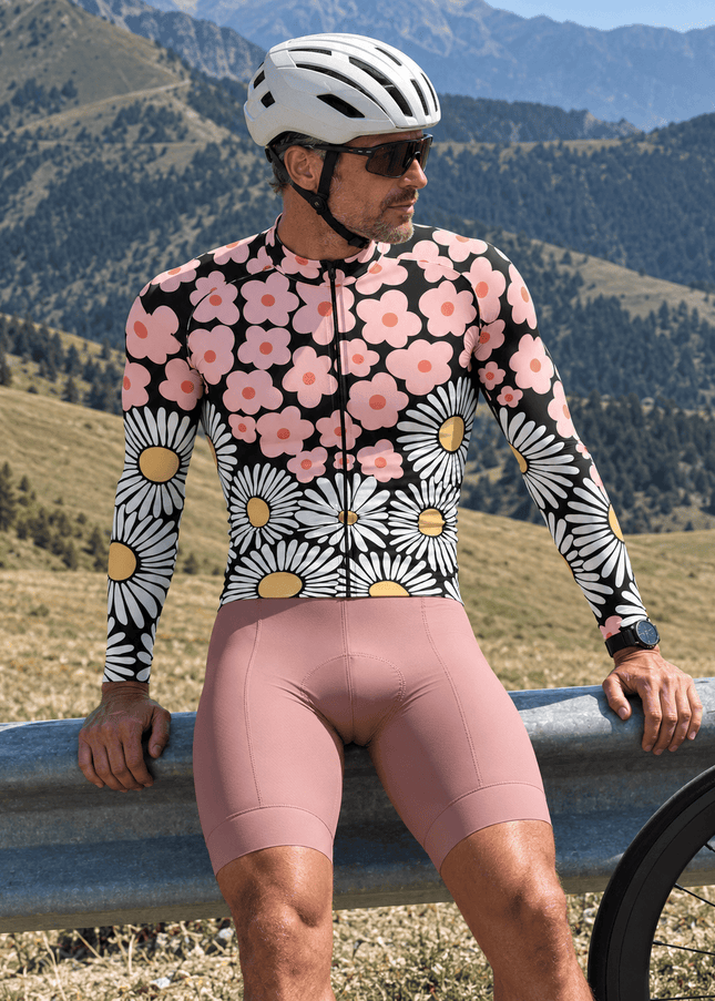 ROCKBROS Retro Daisy Floral Print Long Sleeve Cycling Jersey
