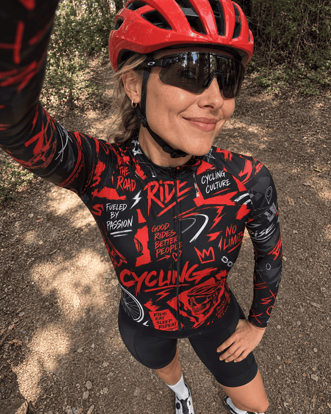 ROCKBROS "Cycling Culture" Red Punk Graffiti Long Sleeve Cycling Jersey