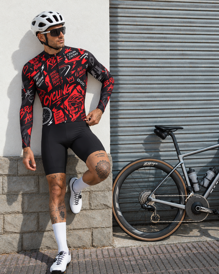 ROCKBROS "Cycling Culture" Red Punk Graffiti Long Sleeve Cycling Jersey