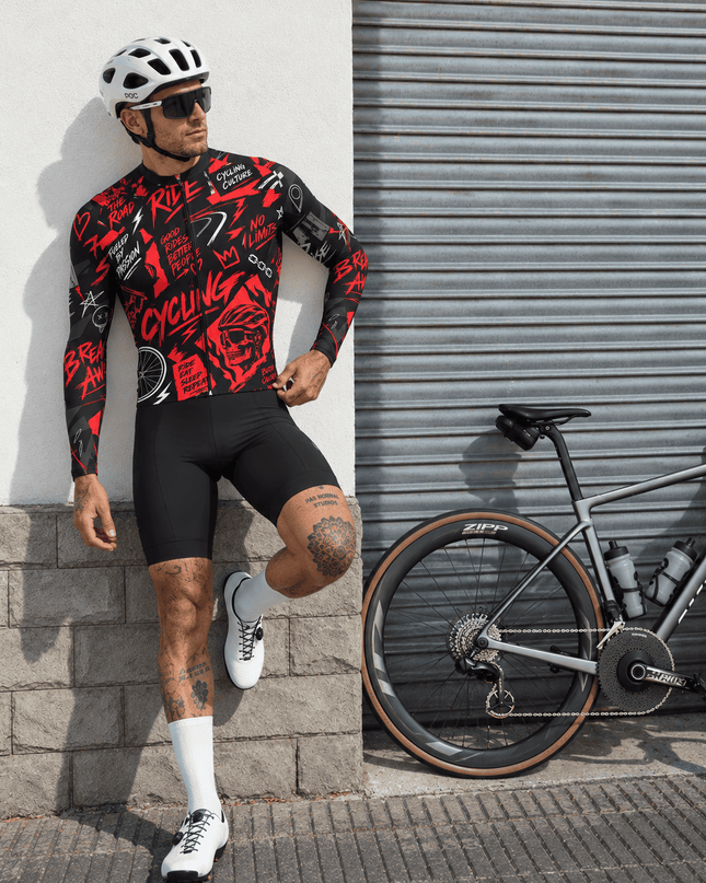 ROCKBROS "Cycling Culture" Red Punk Graffiti Long Sleeve Cycling Jersey