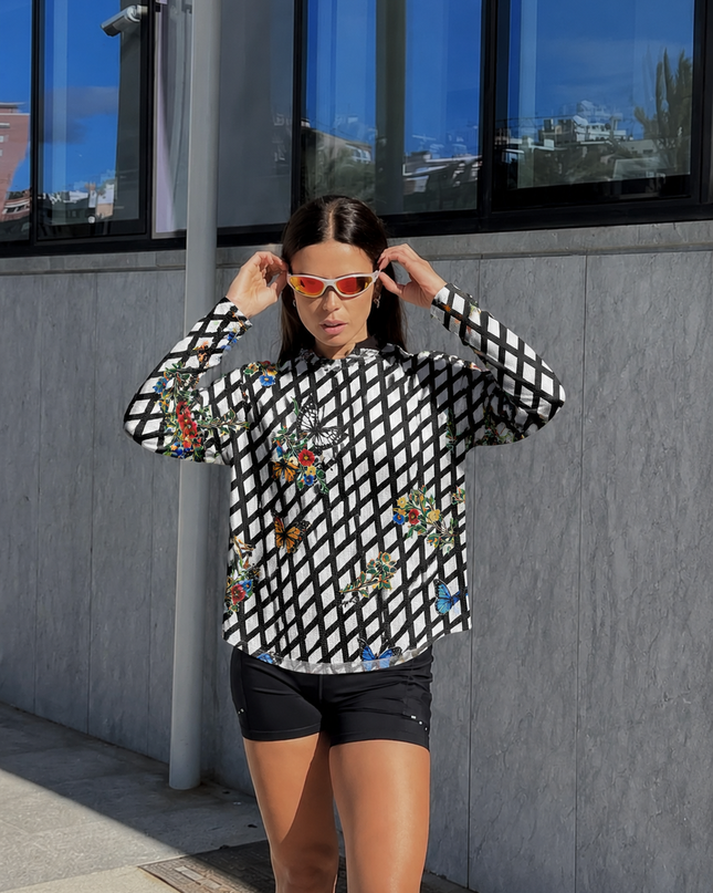 ROCKBROS Lattice Grid Butterfly Print Sports Sweatshirt