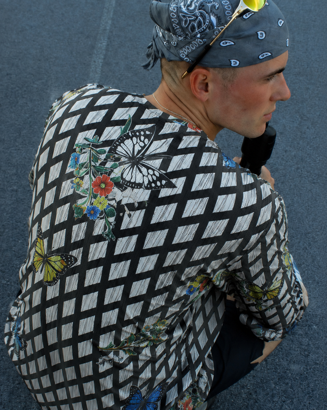 ROCKBROS Lattice Grid Butterfly Print Sports Sweatshirt