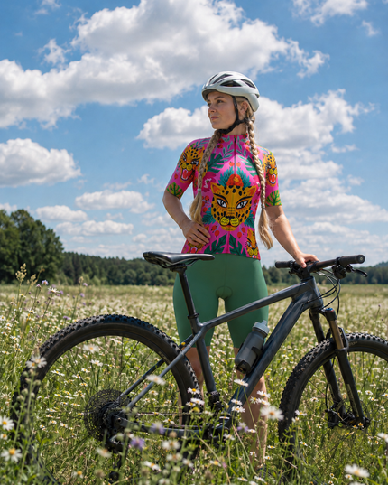 ROCKBROS Women's Pink Leopard Tropical Cycling Jersey