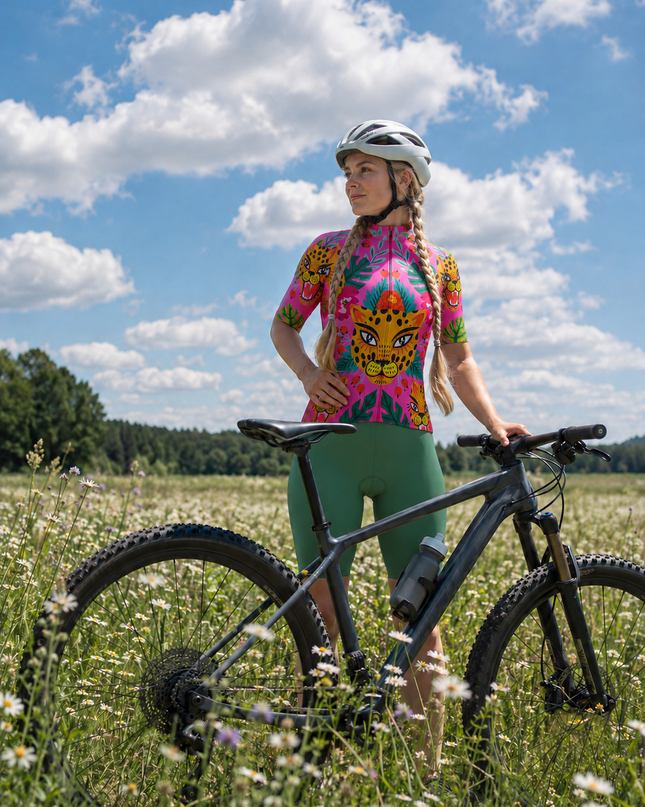 ROCKBROS Women's Pink Leopard Tropical Cycling Jersey